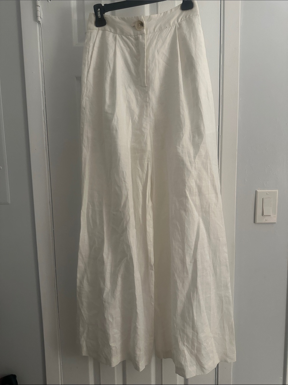 Armani Exchange Wide Leg White Linen Blend Pants